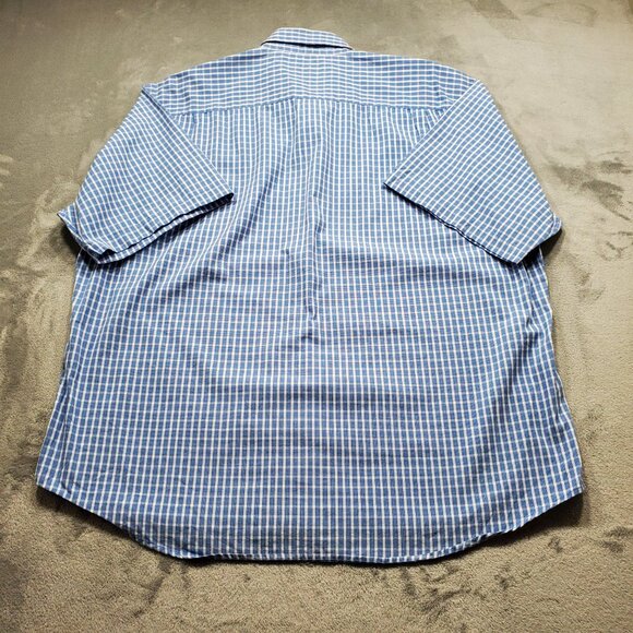 River Trader Button Down Short Sleeve Plaid Shirt 1 Pocket Blue White Men Sz XL - Picture 2 of 8